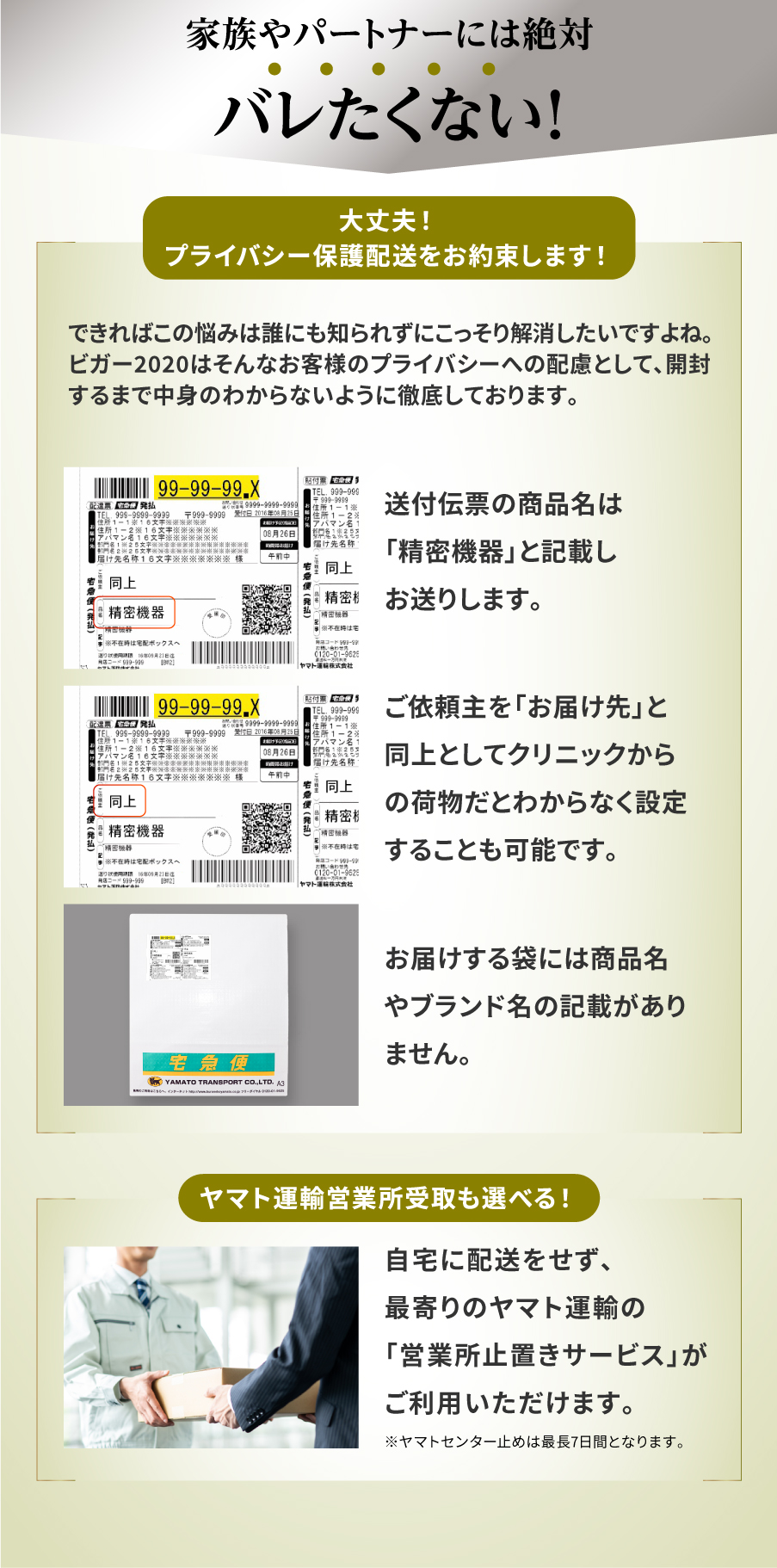 家族やパートナーにはバレない、プライバシ一保護配送、ヤマト運輸営業所受取